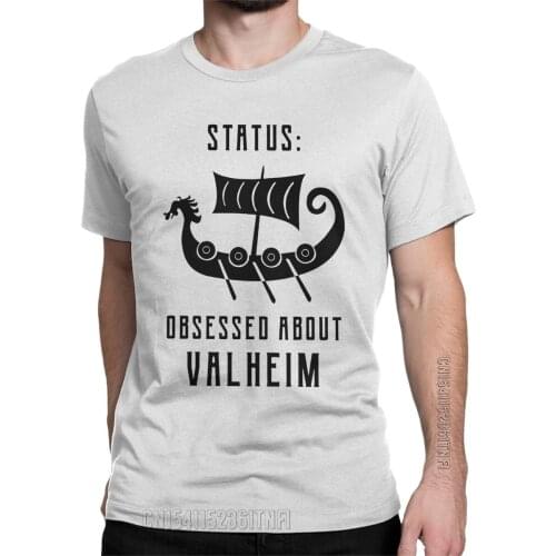 Obsessed About Valheim Viking T-Shirts For Men Novelty Pure Cotton Tees Crew Neck Classic Short Sleeve T Shirts Adult Clothes