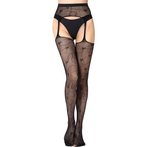 Fashion Women Suspender Sexy Pantyhose Tights Plus Size Female Fishnet Elastic Nylon Lingerie Stockings S1140