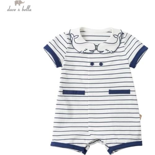 DBS17379 dave bella summer new born baby boys fashion cartoon striped jumpsuits infant toddler clothes children romper 1 piece