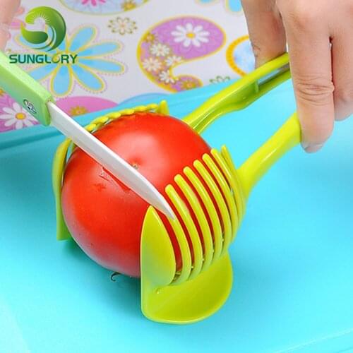 Kitchen Multi-Functional Plastic Vegetable Orange Lemon Slicer Tomato Holder Fruit Cutter Stand Utensil Clamp Potato Clips Knife