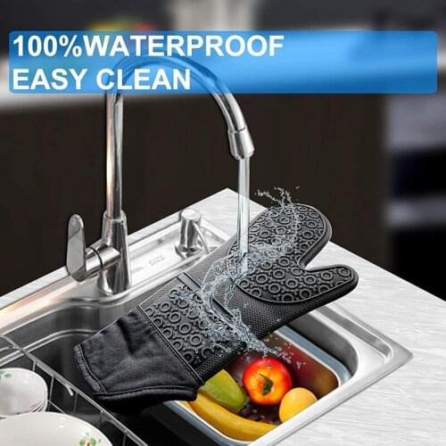 MLGB Extra Long Silicone Oven Mitts and Pot Holders Set Heat Resistant Oven Mitt with Hot Pads and Mini Oven Gloves