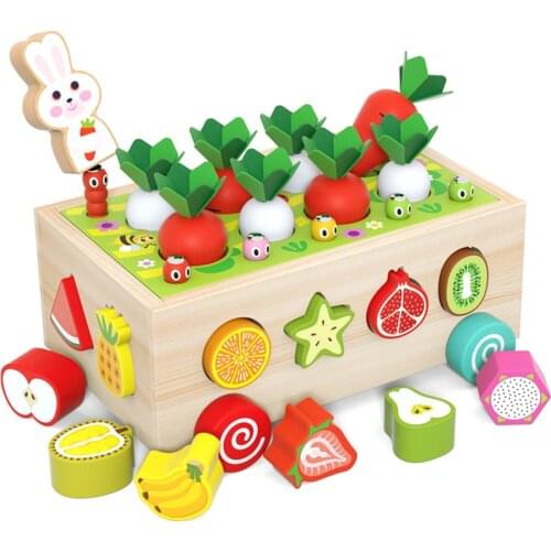 Montessori Toy Set Wooden Game Baby Fishing Pull Along Car Shape Cognitive Puzzle Learing Toy Children Wooden Baby Colorful Gift