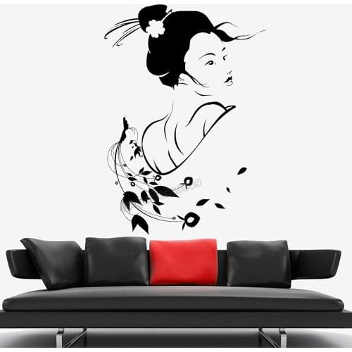 Geisha wall decal Decorate room Geisha Pretty girl floral Wall Stickers vinyl perfect gift for room decoration Art Decals C984