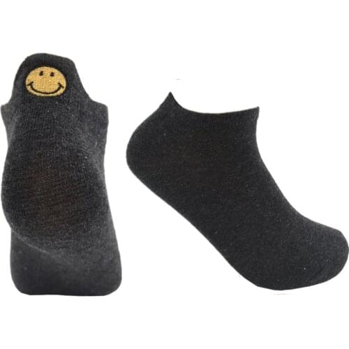 Kingano Women Cotton Drak Grey Socks Female Casual Boat Cartoon Harajuku Smile Face Cute Invisiable Funny Girl Ankle Socks Gift