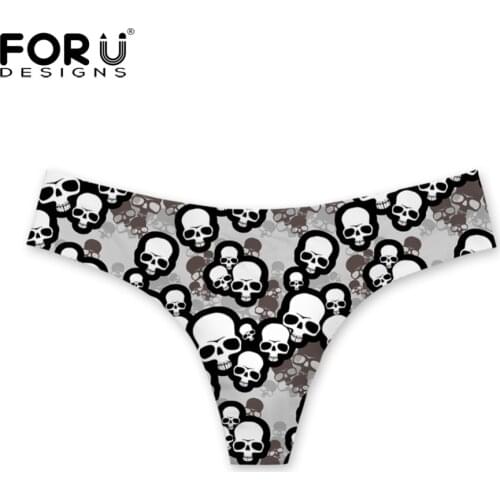 FORUDESIGNS Sexy Crotchless Women G-string V-string Triangle Underwear Girls Panties Colorful Skull Lady Exotic Women Briefts