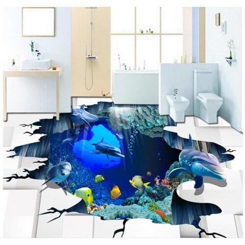 Custom Photo Floor 3D Wallpaper Modern Art Ocean World Outdoor 3D Stereo Painting Mural-3d PVC Wallpaper Self-adhesive Floor