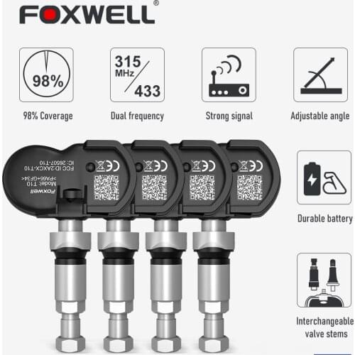 Foxwell T10 Professional Tire Sensors TPMS System Wireless Sensor Programming Pressure Tester OBD Copy Waterproof Car Tool 4PCS