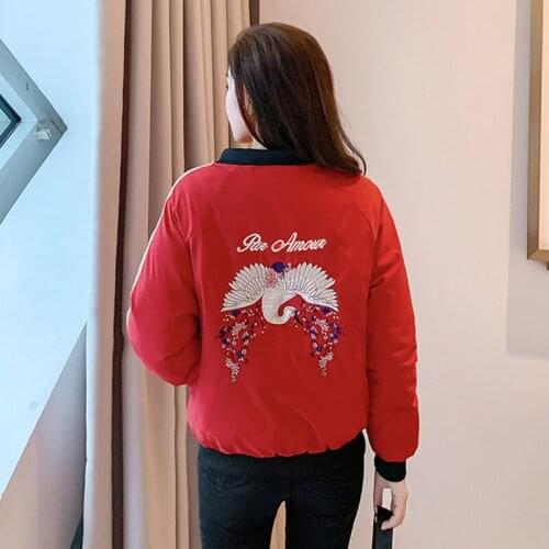 Plus Size Women Winter Jacket With Zipper Printing O Neck Woman Parkas Loose Cotton Padded Korean Style Outwear Female Cold Coat