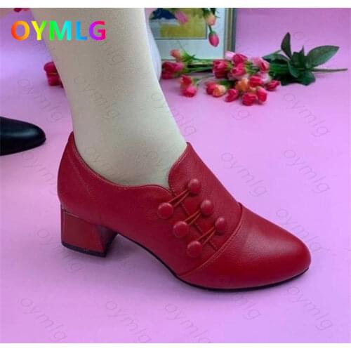 2021 single shoes new mid-heel womens leather shoes shallow mouth thick heel low-top shoes soft sole soft surface womens shoes