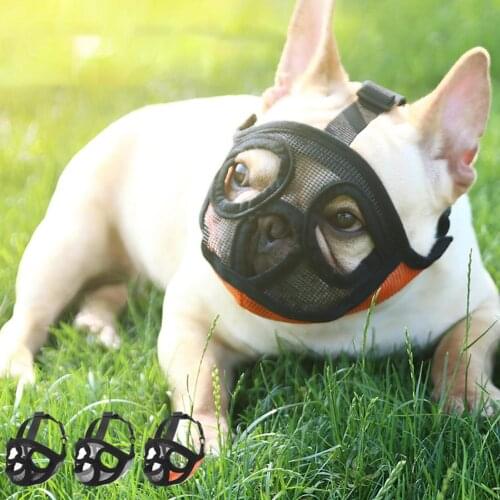 Adjustable Short Snout Dog Muzzle Breathable Nylon Mesh French Bulldog Pug Mouth Muzzle Mouth Cover Pet Anti-barking Supplies