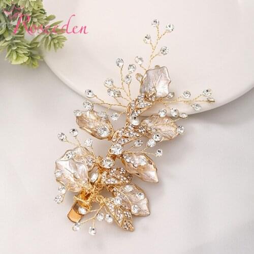 Romantic Wedding Hair Comb Pin Gold Color Rhinestone Crystal Bridal Hair Jewelry Elegant Bride Headpiece Hair Ornaments RE3872