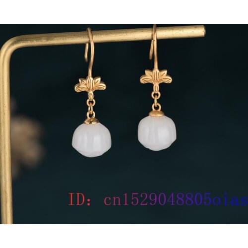 White Jade Earrings Natural Gifts Crystal 925 Silver Women Chalcedony Charm Jewelry Fashion Gemstone Zircon Amulet