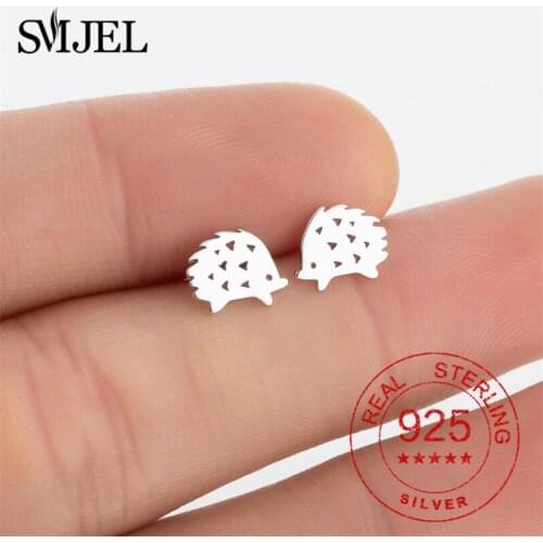 925 Sterling Silver Animal Stud Earrings for Women Girls Minimalist Mouse Cat Hedgehog Earings Jewelry Bee Bird Accessories Gift