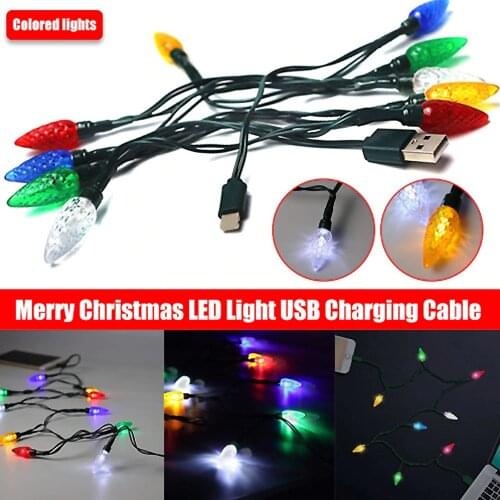 Merry Christmas LED Light USB Charging Cable Colorful Pine Cone Shaped LED DIY Decor For iPhone 6/7/8/6Plus/7S/8X/XS