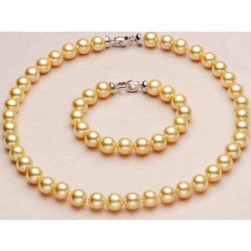 Gorgeous 10-11mm south sea round gold pearl necklace 18inch&bracelet 8" KKK