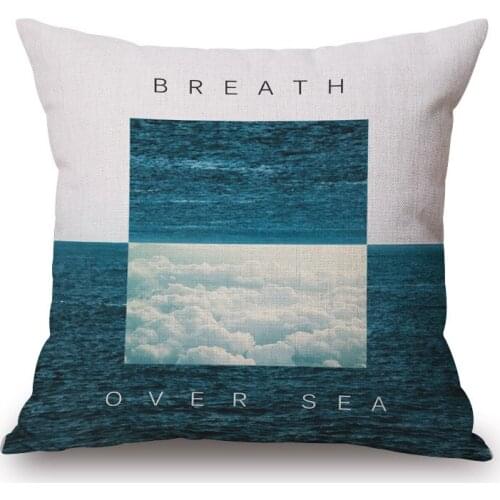 Vintage Cushion Cover Pillow Case Sea Mountian English Words For Sofa Seat Simple Home Decor 45*45cm Pillow Cover