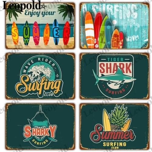 Vintage Metal Poster Hawaiian Surf Letter Metal Tin Sign Wall Art Beach Bar Pub Club Surf Shop Home Decor Accessories