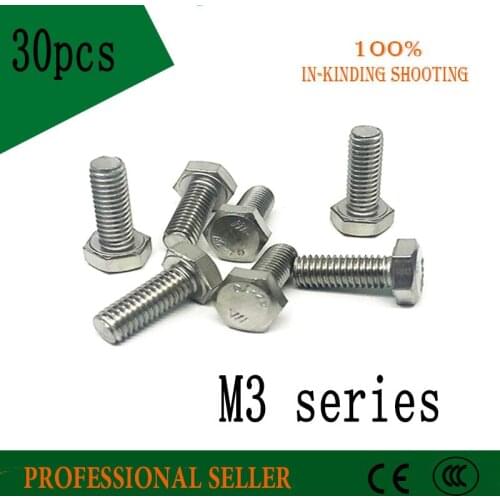 M3 *6//10/12/14/16/18/20/25/30/35/40/45/50 mm External Hex Hexagon Head Screw Full Thread 304 Stainless Steel Bolt Machine Screw