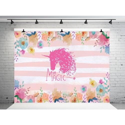 VinylBDS 7x5ft Birthday Photography Unicorn Party Theme Backdrop Pink Wall Photo Backgrounds Props for Customized Fond Studio
