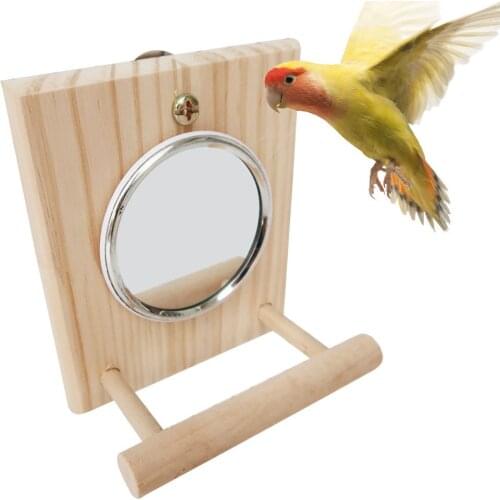Funny Wooden Perch Platform With Mirror Bird Rack For Parakeet Cockatiel Pet Budgies Products Bird Play Toys