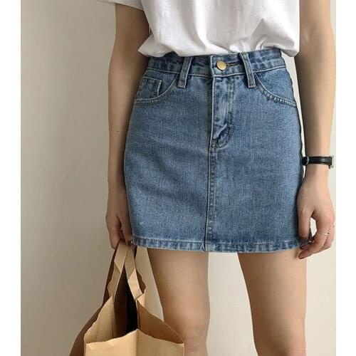 Summer Korean Fashion Women Jeans Skirt Solid High Waist A-line Buttons Leisure Short Mini Skirt Lady Casual Chic 2021