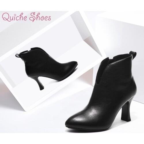 QuicheShoes 2021 NEW Ankle Boots Woman Shoes pointed toe high heels elegant office lady women shoes boots