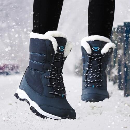 Women Warm Snow Boots Fur Platform Winter Waterproof Women Boots Thick Plush Heel Women Shoes Winter Heeled Lace Ankle Botas