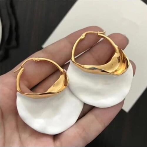 2021Irregular Metal Flower Basket Large Hoop Earrings For Women Big White Enamel Statement Earrings Nickel Freewholesale Bijoux