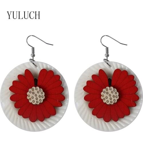 YULUCH Women unique resin plate pendant earrings girls wood flower combination jewelry ladies earrings accessories woman earring