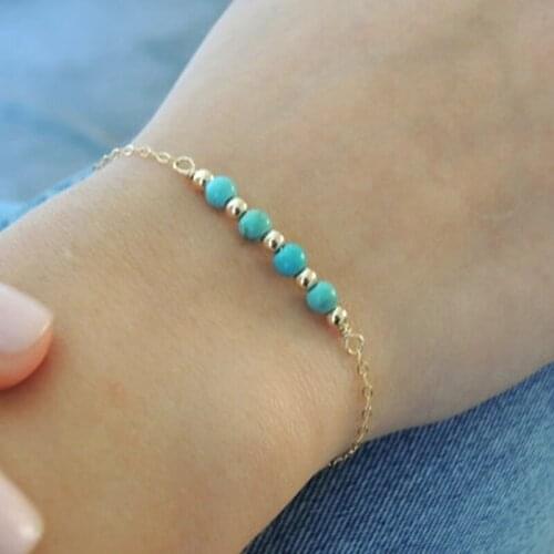 Lady Boho Style Beaded Green Nature Stone Bracelet Simple Fashion Chain Bracelet Daily Jewelry Best Gift for Best Girl Friend