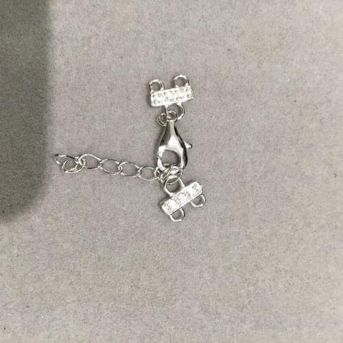2 layers 925 sterling silver with cubic zircon clasp DIY jewelry lock connector of necklace or bracelet fashion adjustable