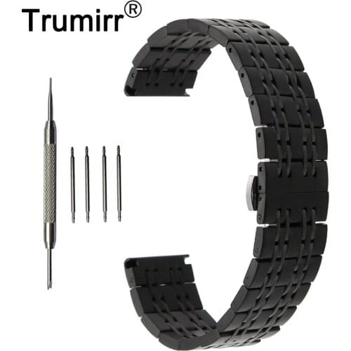 22mm Stainless Watch Band for Pebble Time / Steel Butterfly Buckle Strap Wrist Belt Bracelet Black Rose Gold Silver + Tool