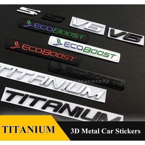 3D Metal TITANIUM V6 S Car Rear Trunk Emblem chrome Badge Sticker Decals for Ford Mondeo Taurus Ecosport Kuga Edge Explorer