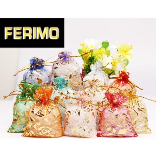 50pcs Rose Design Organza Jewelry Pouches 7x9/9x12/11x16/13x18cm Organza Bag Jewelry Packaging Pouches Wedding Favors And Gifts