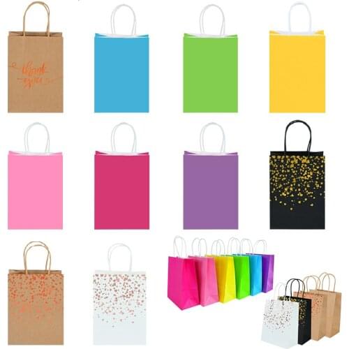 6Pcs Portable Kraft Paper Solid Color Gift Package DIY Wedding Birthday Flower Dessert Home Party Decor Supplies Storage Handbag