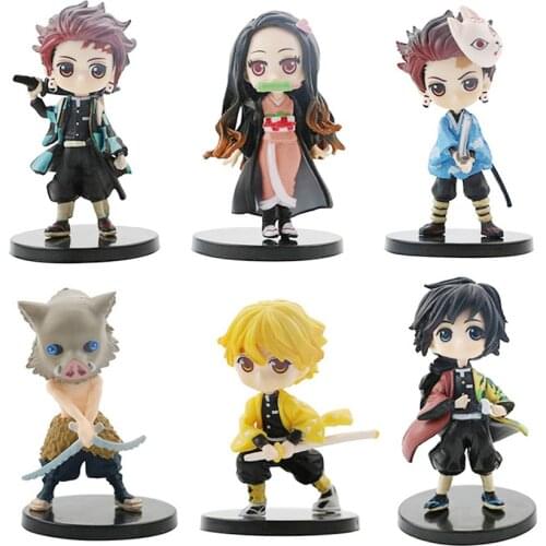 6pcs/set 7.5cm Anime Demon Slayer Kimetsu No Yaiba Figure Q Posket Kamado Tanjirou Kamado Nezuko Agatsuma Figure Toys Antistress