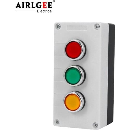 With button 3 hole control box 22mm LA38 self-reset three-position button box Jog button control switch box IP65 waterproof box