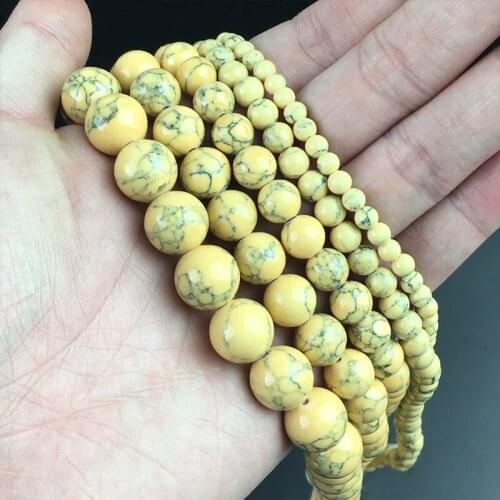 Synthetic Yellow Turquoises Beads Round Loose Stone Bead For Jewelry Making DIY Bracelet Necklace Accessories 15'' 4/6/8/10/12mm