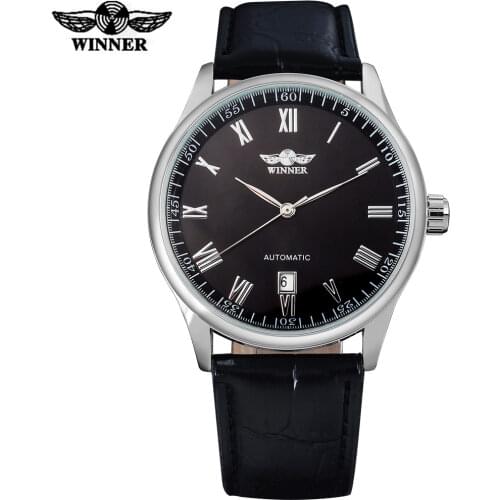 TWINNER fashion men mechanical watches leather strap casual auto date mens automatic black watches male wristwatches relojes