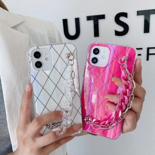 Bracelet Necklace Case For iPhone 11 Pro Max 12 Mini XR XS Max X 7 8 Plus Shockproof Candy IMD Laser Crystal Cover