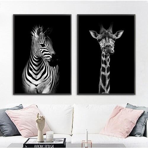 Black and White Animal Canvas Poster Print Zebra Giraffe Wall Art Painting Nordic Decoration Picture Modern Living Room Decor