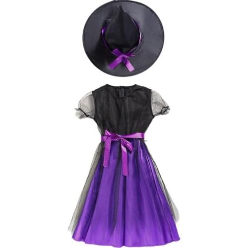 Children Halloween Costume Witch Cosplay Bowknot Dress Hat Simulation Flower