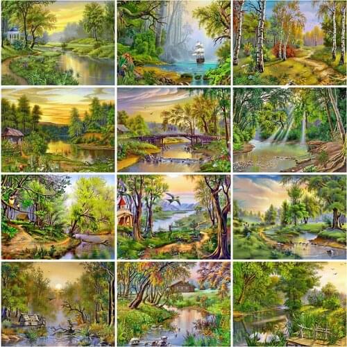 Evershine 5D DIY Diamond Painting Tree Full Square Diamond Embroidery River Landscape Cross Stitch Spring Home Decorations