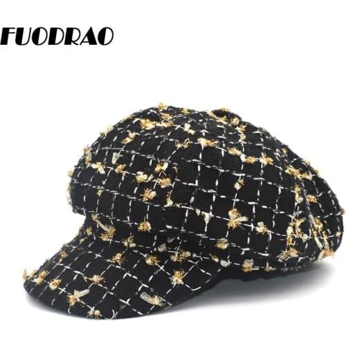 FUODRAO New Octagonal Hats Women Korean Plaid Beret Hat Girl Autumn Winter Casual Woman Hats Gorras Painter Hat Newsboy Caps C14
