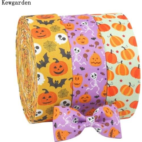 Kewgarden Halloween Pumpkin Layerling Cloth Ribbons 1.5" 1" 10mm 25mm 40mm DIY Bow tie Hair Accessories Handmade Carfts 11 Yards
