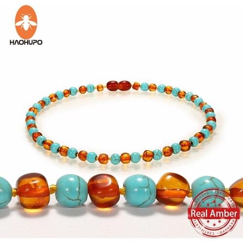 HAOHUPO Top Hot Quality Cognac Fashion Nature Baltic Wholesale Amber Necklace Baby Necklace Handmade Christmas teething choker