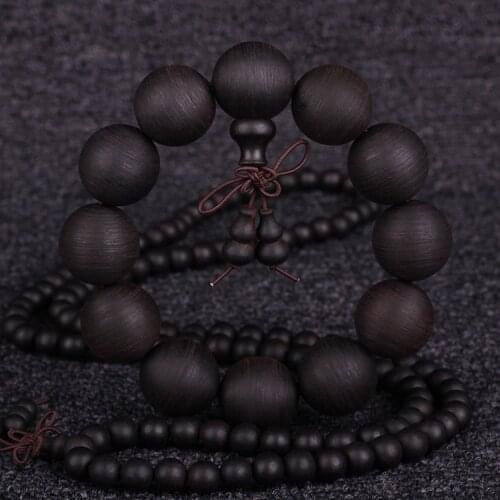 Hainan Jiangzhen fragrant hand string screw thread technology old material Buddha beads agarwood black oil fragrance bracelet