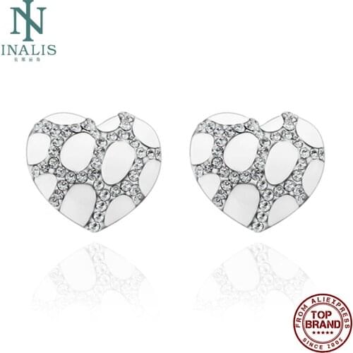 INALIS Romantic White Heart Stud Earrings For Women Rhinestone Female Earring Anniversary Fashion Jewelry Gift Give Girlfriend