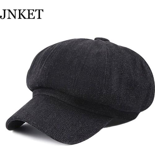JNKET New Autumn Winter Womens Beret Hat Casual Octagonal Cap Retro Denim Newsboy Hat Cotton Hat Beret Cap Casquette