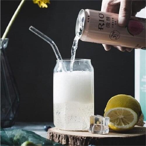 Creative Glass CupHigh Borosilicate Glass Durable Drinkware With straw Can Shape Tea Juice Milk Coffee Mug Wine Glass Drink Cup